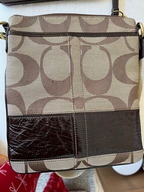 Coach Khaki and Brown Signature Messenger Crossbody